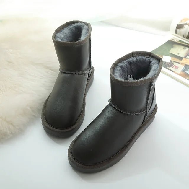 SaneShoppe-Winter Sheepskin Snow Boots - Women's Genuine Fur Ankle Booties