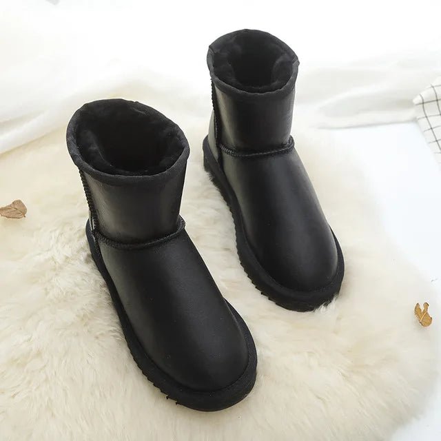 SaneShoppe-Winter Sheepskin Snow Boots - Women's Genuine Fur Ankle Booties