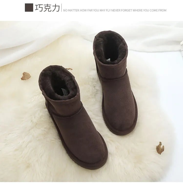 SaneShoppe-Winter Sheepskin Snow Boots - Women's Genuine Fur Ankle Booties