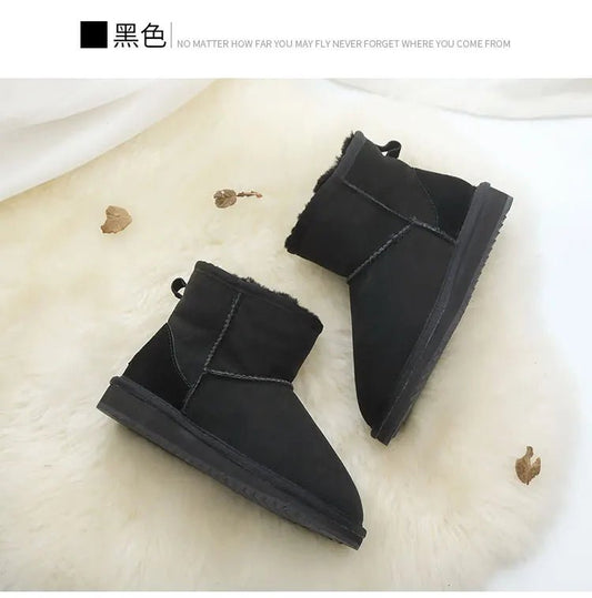 SaneShoppe-Winter Sheepskin Snow Boots - Women's Genuine Fur Ankle Booties