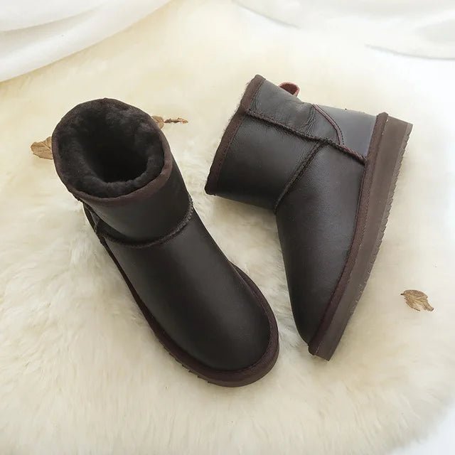 SaneShoppe-Winter Sheepskin Snow Boots - Women's Genuine Fur Ankle Booties