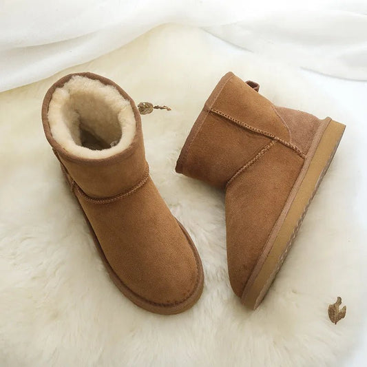 SaneShoppe-Winter Sheepskin Snow Boots - Women's Genuine Fur Ankle Booties