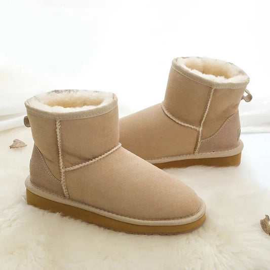 SaneShoppe-Winter Sheepskin Snow Boots - Women's Genuine Fur Ankle Booties