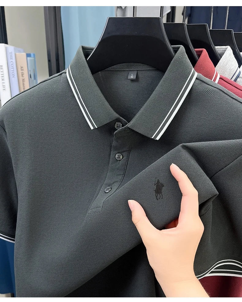 SaneShoppe-New Summer Striped Polo Shirt by Classic Paul - Personalized Men's Top with Pony Embroidery