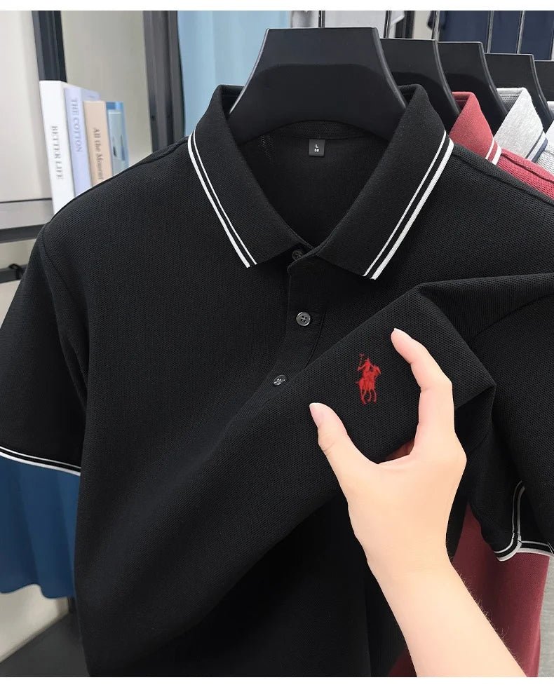 SaneShoppe-New Summer Striped Polo Shirt by Classic Paul - Personalized Men's Top with Pony Embroidery