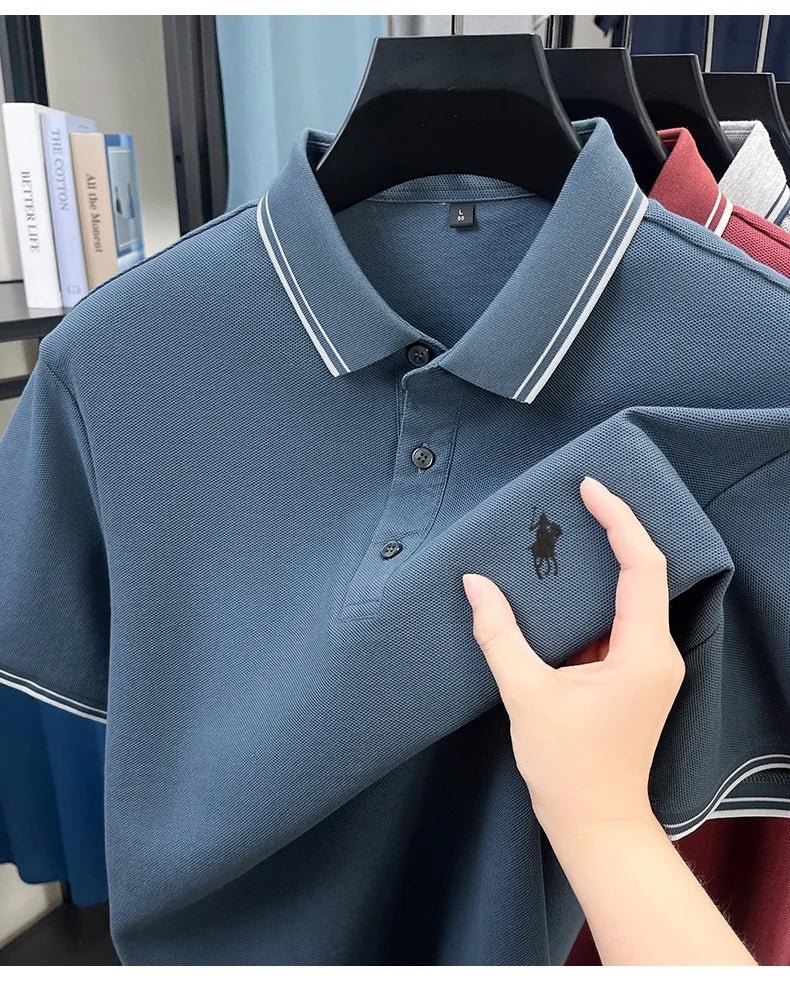 SaneShoppe-New Summer Striped Polo Shirt by Classic Paul - Personalized Men's Top with Pony Embroidery