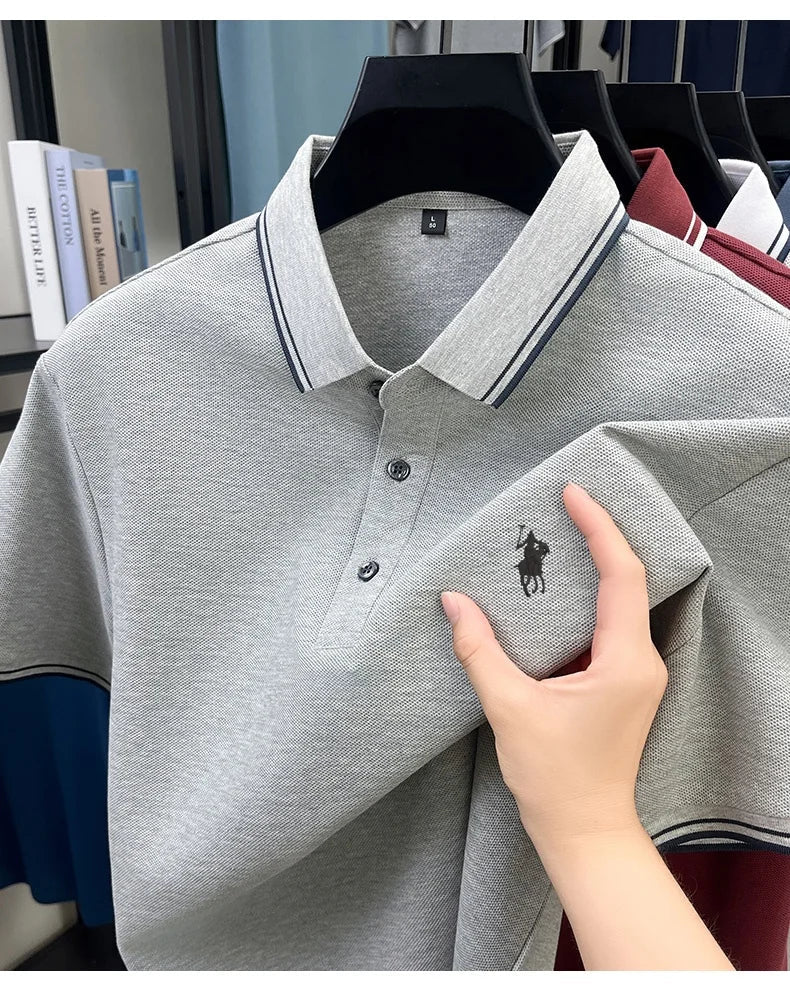SaneShoppe-New Summer Striped Polo Shirt by Classic Paul - Personalized Men's Top with Pony Embroidery