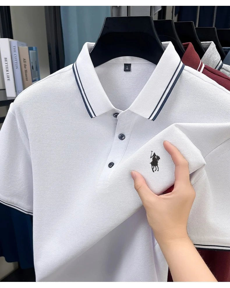 SaneShoppe-New Summer Striped Polo Shirt by Classic Paul - Personalized Men's Top with Pony Embroidery