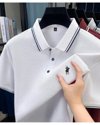 SaneShoppe-New Summer Striped Polo Shirt by Classic Paul - Personalized Men's Top with Pony Embroidery