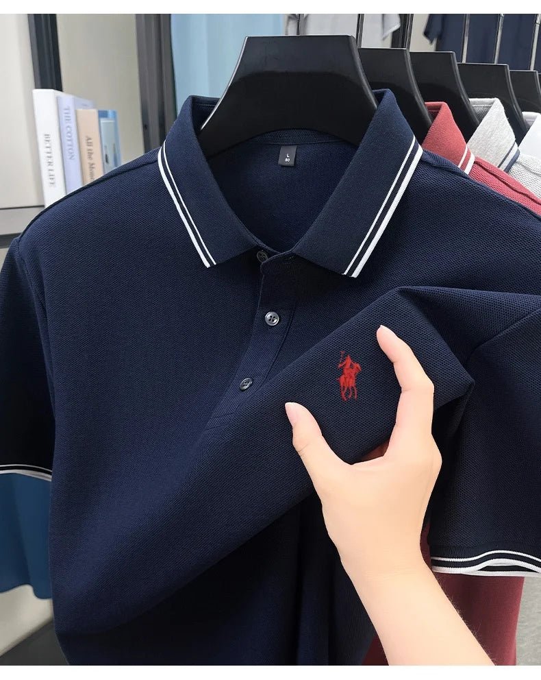 SaneShoppe-New Summer Striped Polo Shirt by Classic Paul - Personalized Men's Top with Pony Embroidery