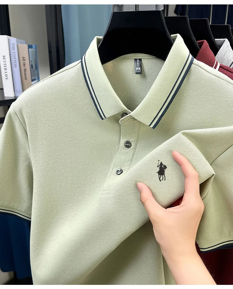 SaneShoppe-New Summer Striped Polo Shirt by Classic Paul - Personalized Men's Top with Pony Embroidery
