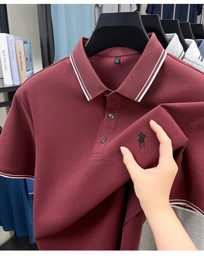 SaneShoppe-New Summer Striped Polo Shirt by Classic Paul - Personalized Men's Top with Pony Embroidery