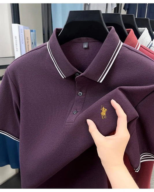 SaneShoppe-New Summer Striped Polo Shirt by Classic Paul - Personalized Men's Top with Pony Embroidery