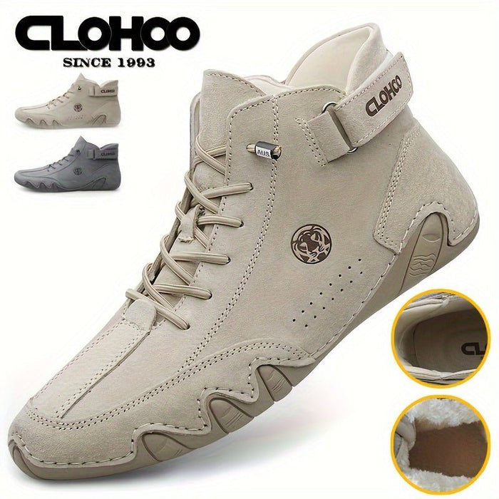 SaneShoppe - [CLOHOO Boots] CLOHOO Brand Men's Pig Short Boots | Preppy Style, Round Toe, Solid Color, Elastic Closure, Lining | England Scene, Spring, Fall, Winter, Summer