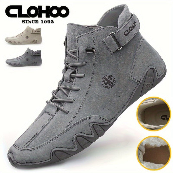 SaneShoppe - [CLOHOO Boots] CLOHOO Brand Men's Pig Short Boots | Preppy Style, Round Toe, Solid Color, Elastic Closure, Lining | England Scene, Spring, Fall, Winter, Summer