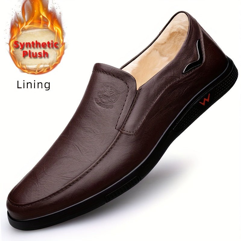 SaneShoppe - CLOHOO Men's Slip - On/Slip - Resistant Genuine Leather - like (Split Cowhide) Shoes - All - Season Casual & Dressy - like Sneakers with PU, Non - Skid Rubber Sole, Black/Brown for Business, Vacation, Casual Attire (No Laces)