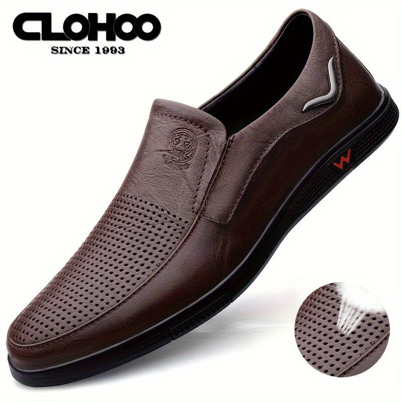 SaneShoppe - CLOHOO Men's Slip - On/Slip - Resistant Genuine Leather - like (Split Cowhide) Shoes - All - Season Casual & Dressy - like Sneakers with PU, Non - Skid Rubber Sole, Black/Brown for Business, Vacation, Casual Attire (No Laces)