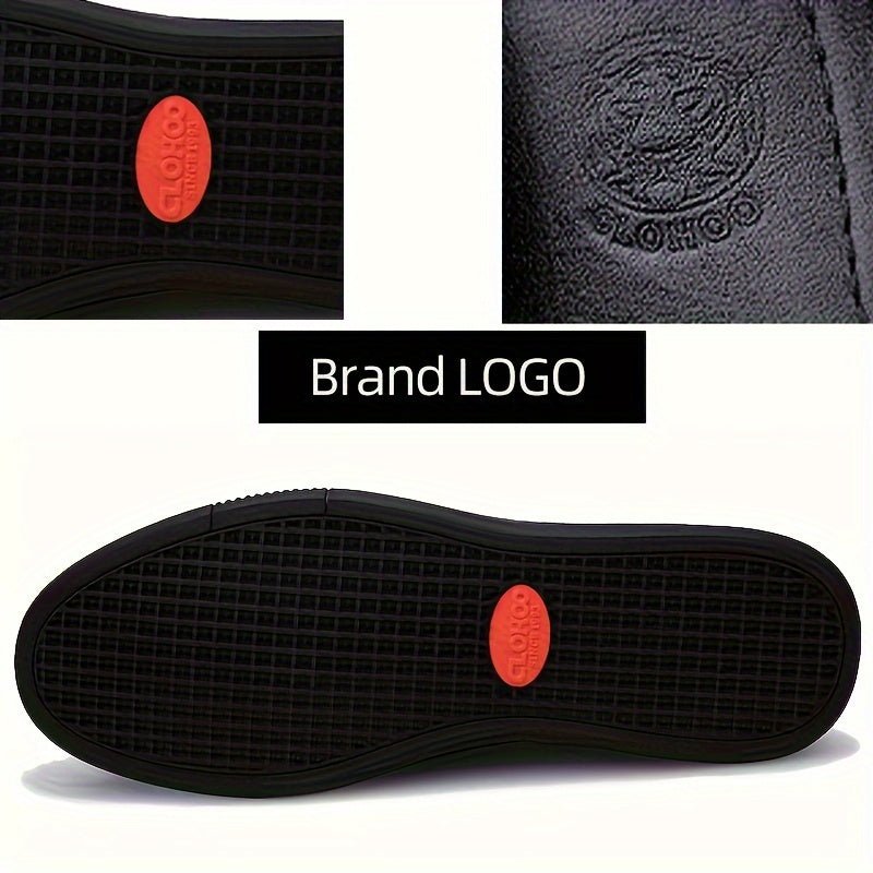 SaneShoppe - CLOHOO Men's Slip - On/Slip - Resistant Genuine Leather - like (Split Cowhide) Shoes - All - Season Casual & Dressy - like Sneakers with PU, Non - Skid Rubber Sole, Black/Brown for Business, Vacation, Casual Attire (No Laces)