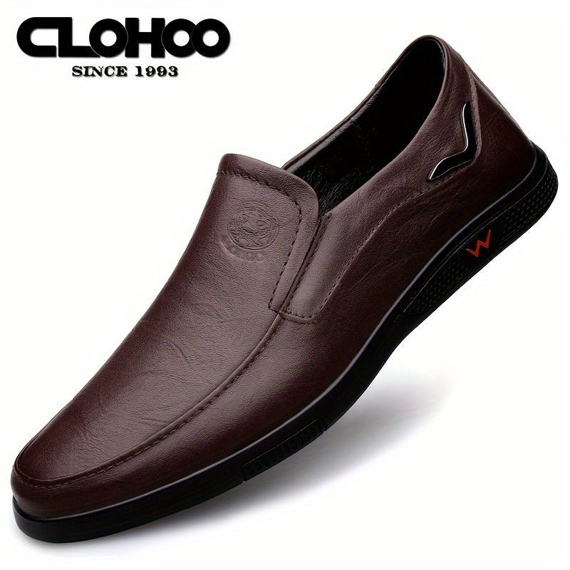 SaneShoppe - CLOHOO Men's Slip - On/Slip - Resistant Genuine Leather - like (Split Cowhide) Shoes - All - Season Casual & Dressy - like Sneakers with PU, Non - Skid Rubber Sole, Black/Brown for Business, Vacation, Casual Attire (No Laces)