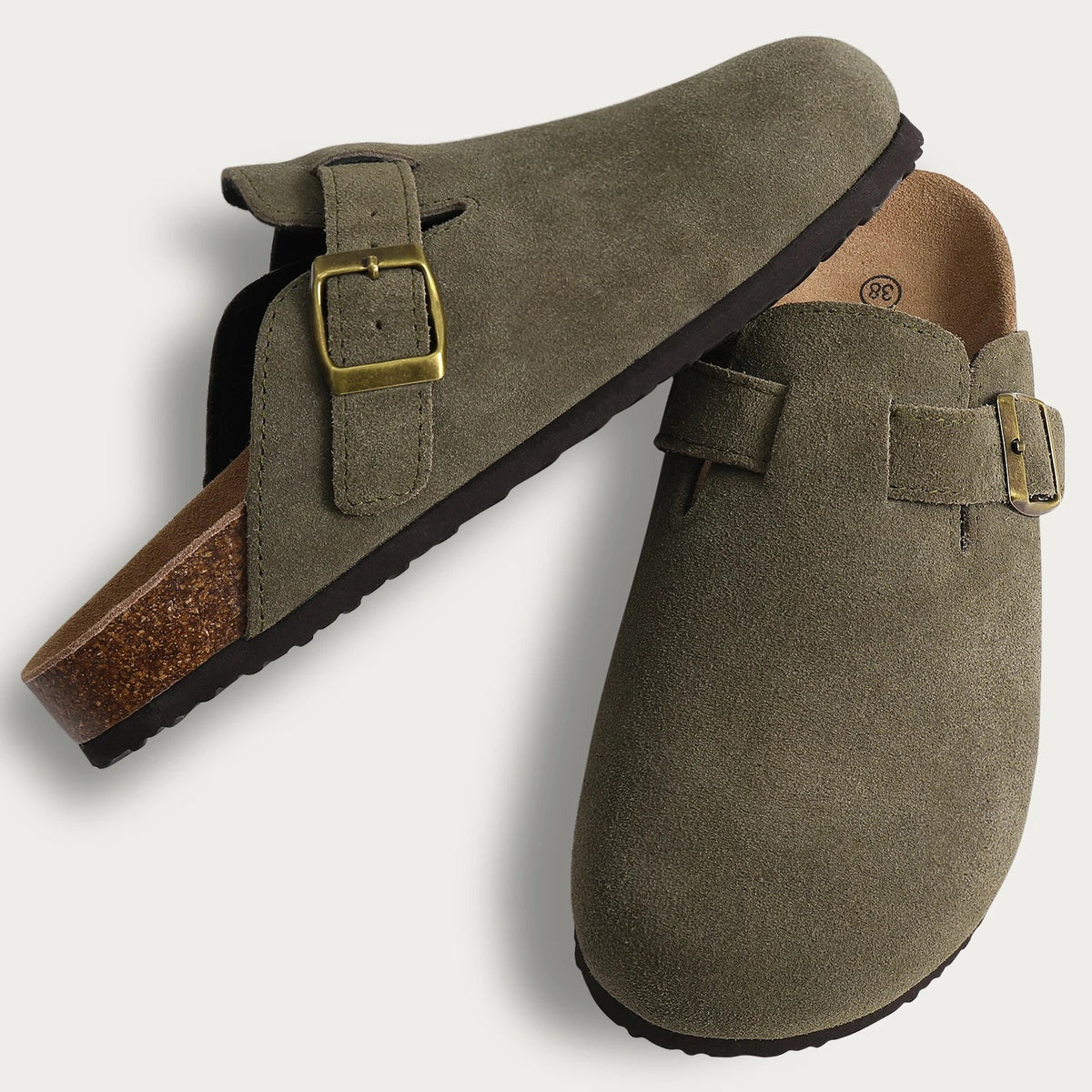 SaneShoppe-Comwarm Women's Suede Mules Men Clogs Sandals With Arch Support, Beach Slides