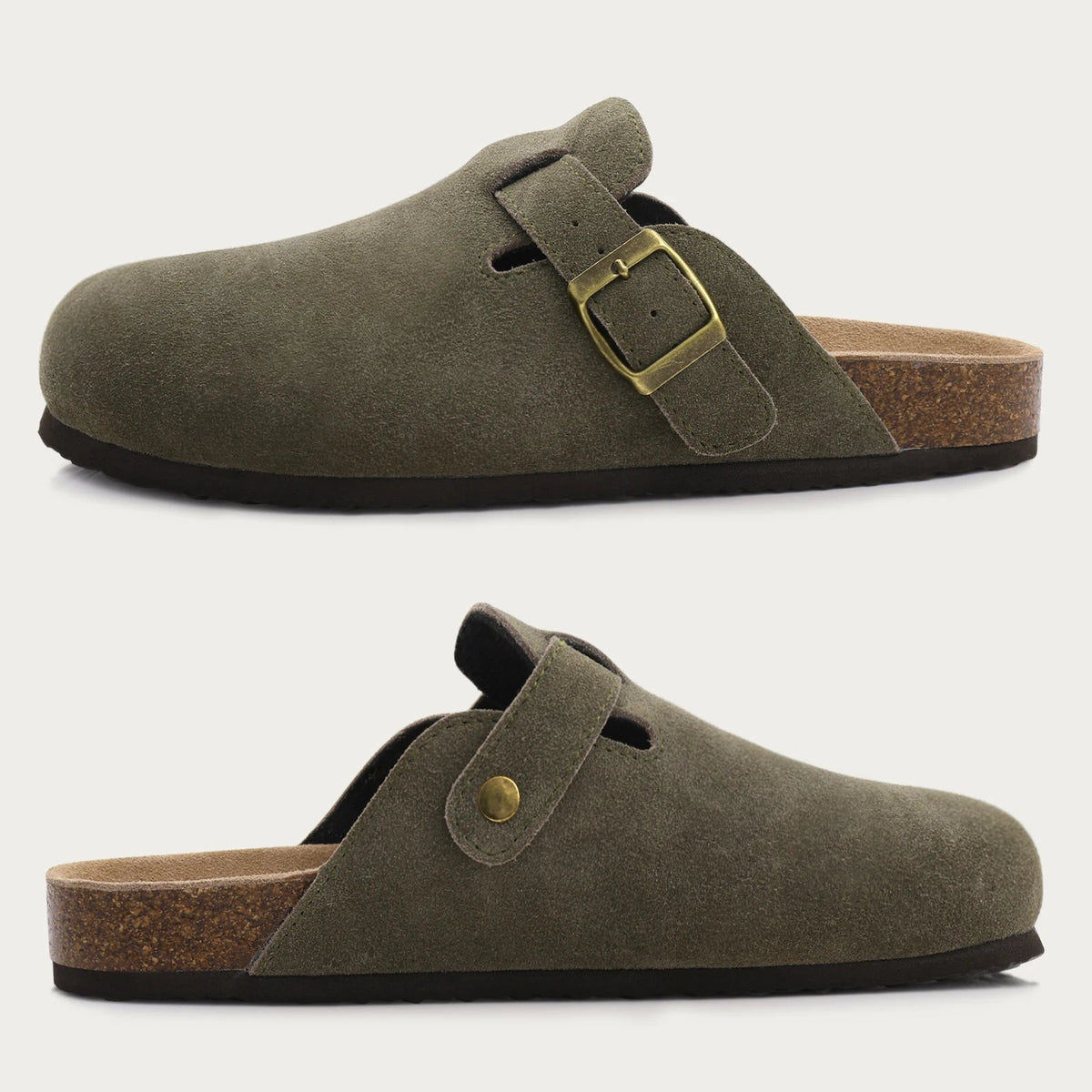 SaneShoppe-Comwarm Women's Suede Mules Men Clogs Sandals With Arch Support, Beach Slides