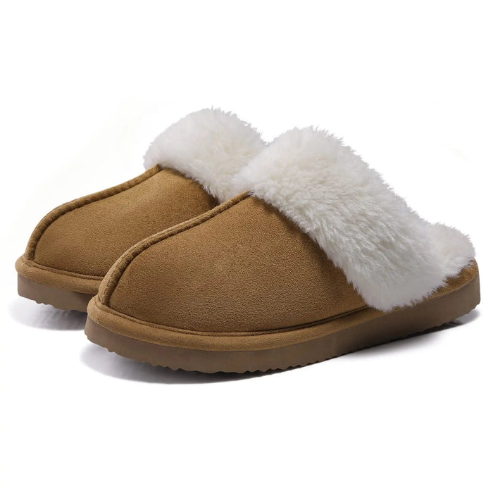 SaneShoppe - Comwarm Winter Fluffy Fur Slippers for Women Warm New Home Slippers Faux Fur House Mules Shoes Indoor Bedroom Comfy Fuzzy Slides