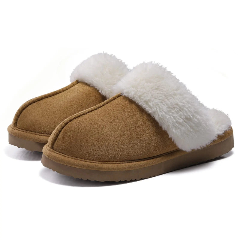 SaneShoppe - Comwarm Winter Fluffy Fur Slippers for Women Warm New Home Slippers Faux Fur House Mules Shoes Indoor Bedroom Comfy Fuzzy Slides