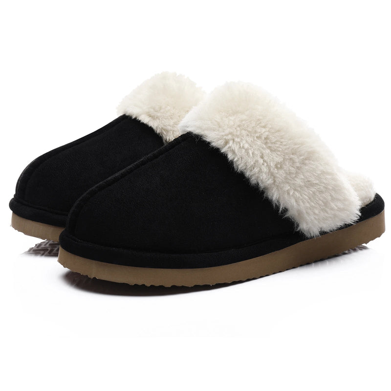 SaneShoppe - Comwarm Winter Fluffy Fur Slippers for Women Warm New Home Slippers Faux Fur House Mules Shoes Indoor Bedroom Comfy Fuzzy Slides