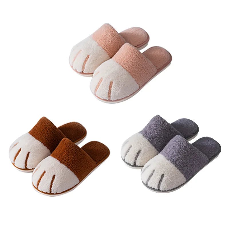 SaneShoppe - Comwarm Winter Warm Plush Slippers Cute Cat Paw Designer House Women Fur Slippers Floor Mute Bedroom Lovers Indoor Fluffy Shoes