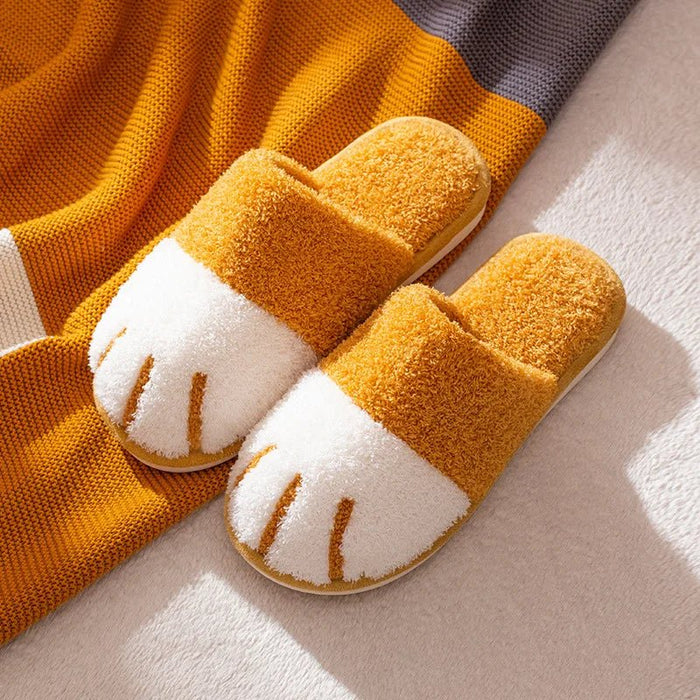 SaneShoppe - Comwarm Winter Warm Plush Slippers Cute Cat Paw Designer House Women Fur Slippers Floor Mute Bedroom Lovers Indoor Fluffy Shoes