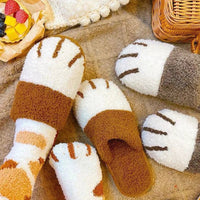 SaneShoppe - Comwarm Winter Warm Plush Slippers Cute Cat Paw Designer House Women Fur Slippers Floor Mute Bedroom Lovers Indoor Fluffy Shoes