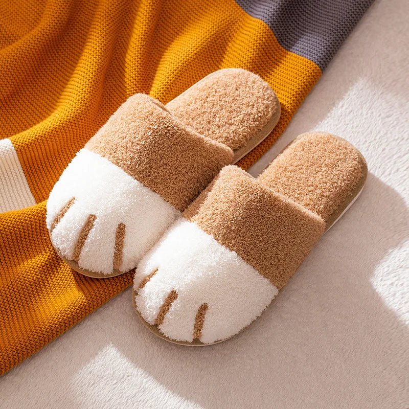 SaneShoppe - Comwarm Winter Warm Plush Slippers Cute Cat Paw Designer House Women Fur Slippers Floor Mute Bedroom Lovers Indoor Fluffy Shoes