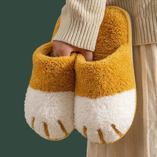 SaneShoppe-Cozy Cat Paw Designer Fur Slippers - Comwarm Winter Plush House Shoes for Bedroom and Indoor