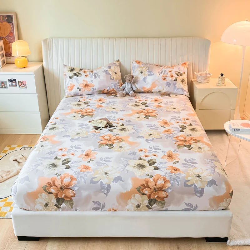SaneShoppe-Anti-Slip Printed Elastic Band Fitted Bed Sheet for Single Double King Queen Bed