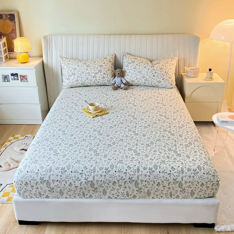 SaneShoppe-Anti-Slip Printed Elastic Band Fitted Bed Sheet for Single Double King Queen Bed