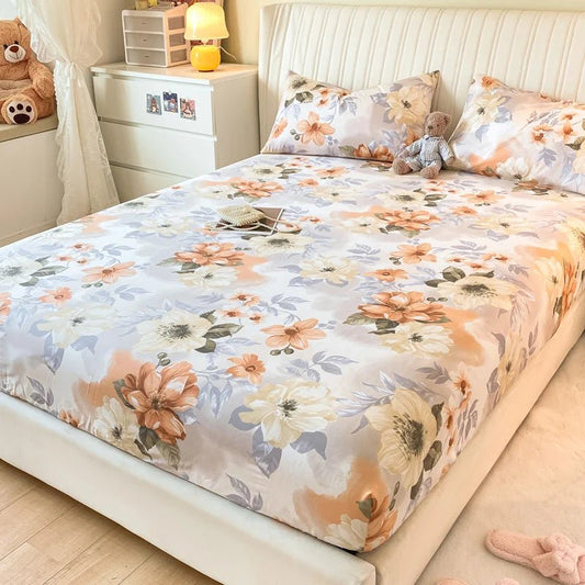 SaneShoppe-Anti-Slip Printed Elastic Band Fitted Bed Sheet for Single Double King Queen Bed