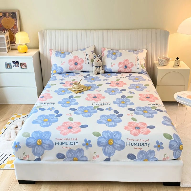 SaneShoppe-Anti-Slip Printed Elastic Band Fitted Bed Sheet for Single Double King Queen Bed