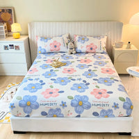 SaneShoppe-Anti-Slip Printed Elastic Band Fitted Bed Sheet for Single Double King Queen Bed
