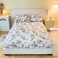 SaneShoppe-Anti-Slip Printed Elastic Band Fitted Bed Sheet for Single Double King Queen Bed