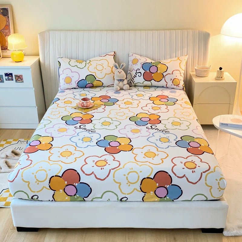 SaneShoppe-Anti-Slip Printed Elastic Band Fitted Bed Sheet for Single Double King Queen Bed
