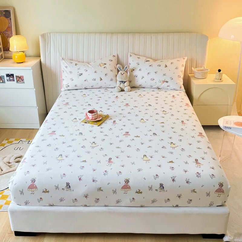 SaneShoppe-Anti-Slip Printed Elastic Band Fitted Bed Sheet for Single Double King Queen Bed