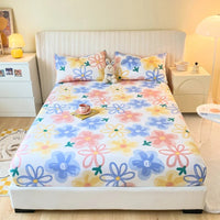 SaneShoppe-Anti-Slip Printed Elastic Band Fitted Bed Sheet for Single Double King Queen Bed