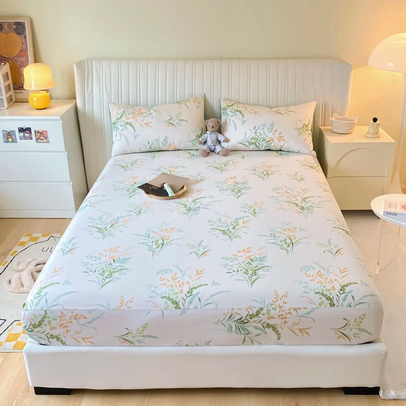 SaneShoppe-Anti-Slip Printed Elastic Band Fitted Bed Sheet for Single Double King Queen Bed