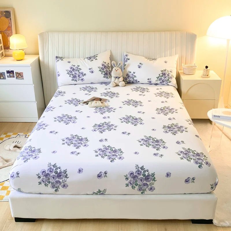 SaneShoppe-Anti-Slip Printed Elastic Band Fitted Bed Sheet for Single Double King Queen Bed