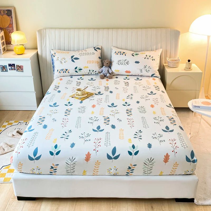 SaneShoppe-Anti-Slip Printed Elastic Band Fitted Bed Sheet for Single Double King Queen Bed