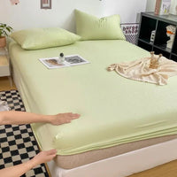 SaneShoppe - Cotton Fitted Bed Sheet with Elastic Band Solid Color Washed Cotton Mattress Cover for Single Double King Queen Bed 140/160/200