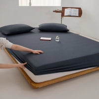 SaneShoppe - Cotton Fitted Bed Sheet with Elastic Band Solid Color Washed Cotton Mattress Cover for Single Double King Queen Bed 140/160/200