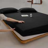 SaneShoppe - Cotton Fitted Bed Sheet with Elastic Band Solid Color Washed Cotton Mattress Cover for Single Double King Queen Bed 140/160/200