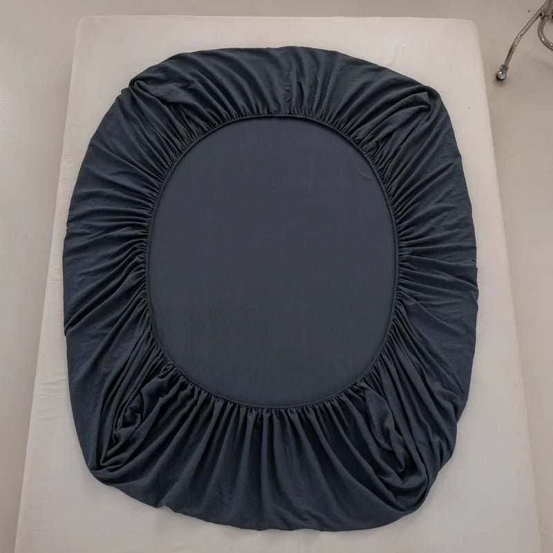 SaneShoppe - Cotton Fitted Bed Sheet with Elastic Band Solid Color Washed Cotton Mattress Cover for Single Double King Queen Bed 140/160/200