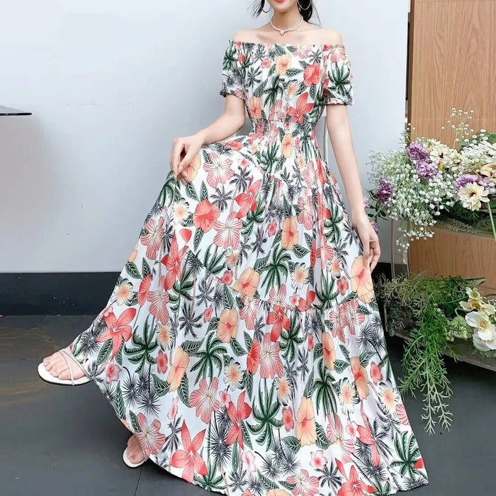 SaneShoppe-2025 Women's High Waist Printed Bohemian Floral Cotton Dress